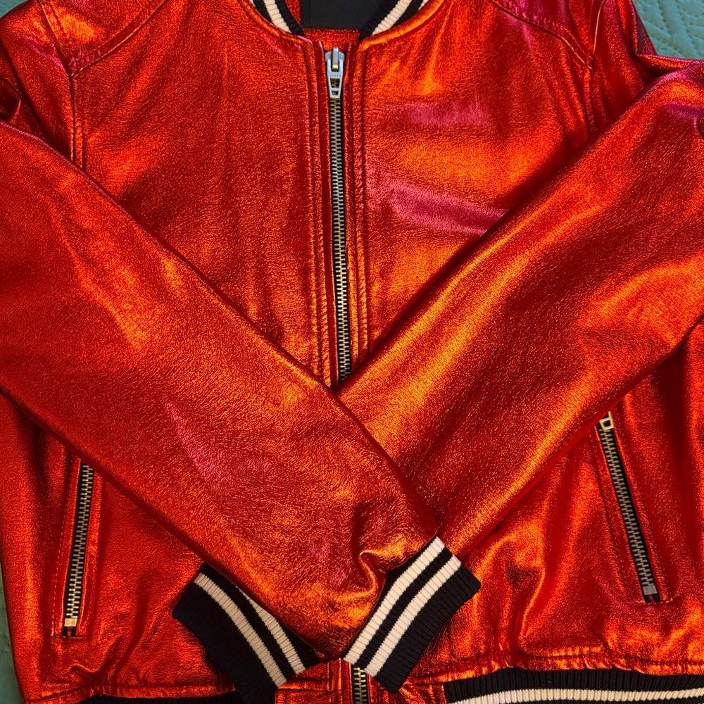 Red Metallic Bomber Jacket by BlankNYC Medium